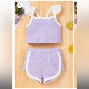 Baby Girl Contrast Trim Ribbed Cami and Shorts Set